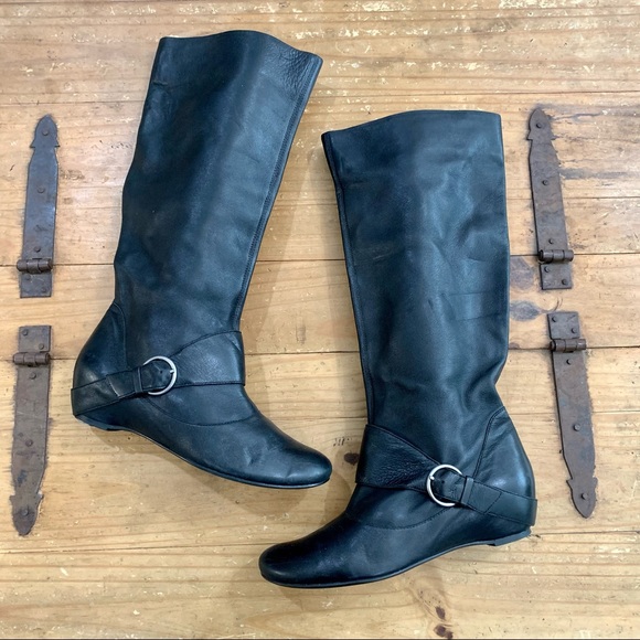One Of 2 Soft Leather Harness Detail Pull On Slouchy Boots 38.5 Retro Classic - Picture 1 of 15